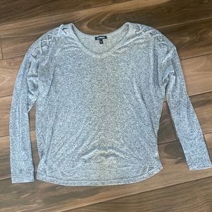 Express oversized v-neck sweater with shoulder laces